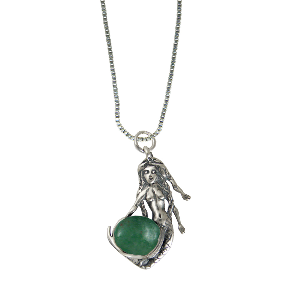 Sterling Silver Mermaid of the Seven Seas Pendant With Jade